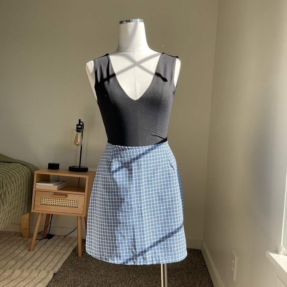 Vintage 90s M Collection Blue Plaid Mini Skirt Size 7